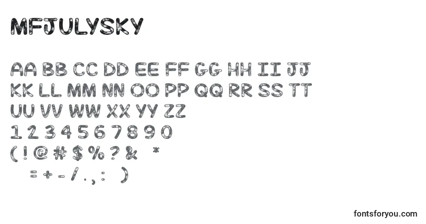 A fonte MfJulySky – alfabeto, números, caracteres especiais