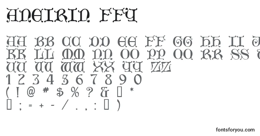 Czcionka Aneirin ffy – alfabet, cyfry, specjalne znaki