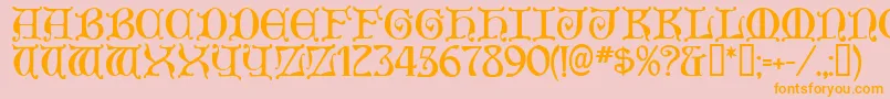 Aneirin ffy-Schriftart – Orangefarbene Schriften auf rosa Hintergrund