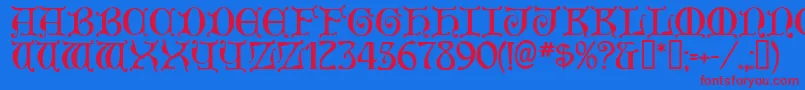 Aneirin ffy-Schriftart – Rote Schriften auf blauem Hintergrund