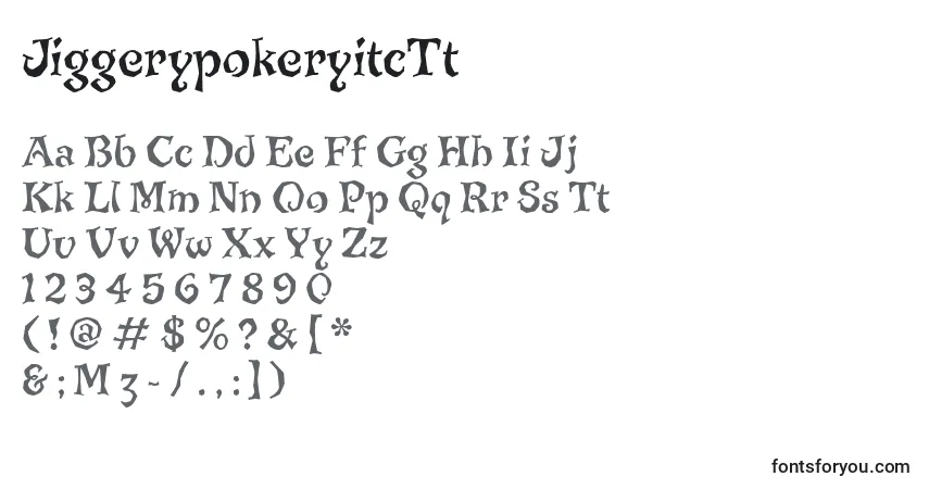 A fonte JiggerypokeryitcTt – alfabeto, números, caracteres especiais