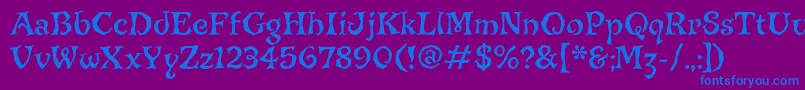 JiggerypokeryitcTt-Schriftart – Blaue Schriften auf violettem Hintergrund