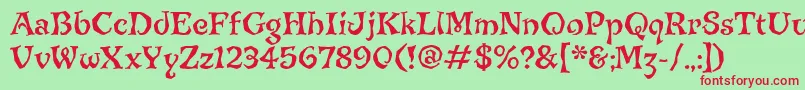 JiggerypokeryitcTt-Schriftart – Rote Schriften auf grünem Hintergrund