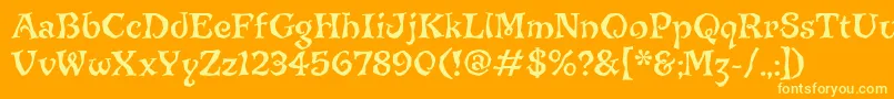 JiggerypokeryitcTt-Schriftart – Gelbe Schriften auf orangefarbenem Hintergrund