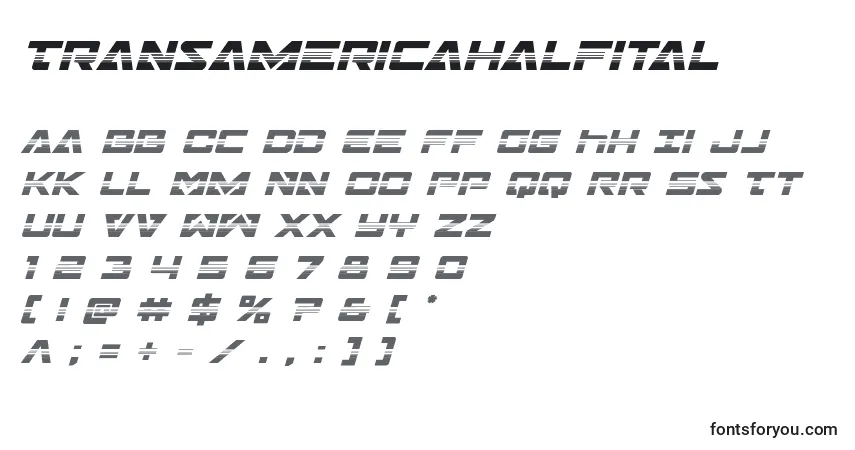 Schriftart Transamericahalfital – Alphabet, Zahlen, spezielle Symbole