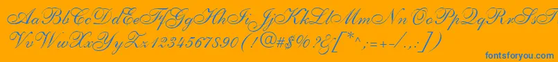 Fonte ShelleyLtAllegroScript – fontes azuis em um fundo laranja