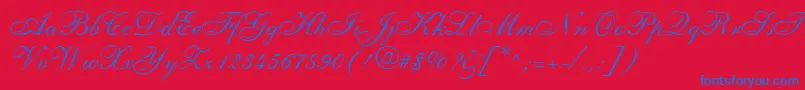 ShelleyLtAllegroScript-Schriftart – Blaue Schriften auf rotem Hintergrund