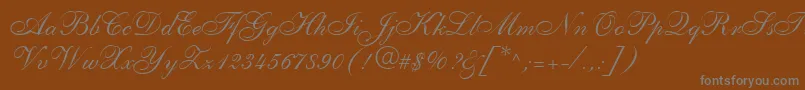 ShelleyLtAllegroScript-fontti – harmaat kirjasimet ruskealla taustalla