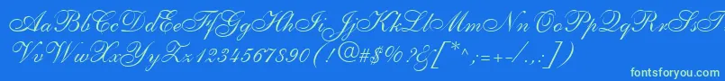 ShelleyLtAllegroScript-Schriftart – Grüne Schriften auf blauem Hintergrund