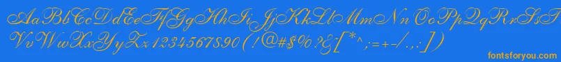 ShelleyLtAllegroScript Font – Orange Fonts on Blue Background