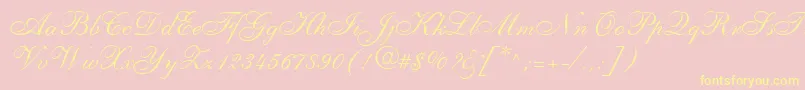 Fonte ShelleyLtAllegroScript – fontes amarelas em um fundo rosa