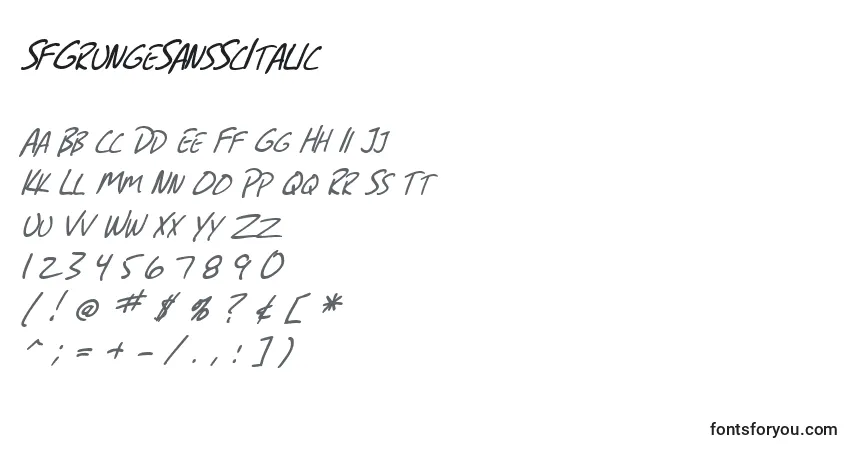 Fuente SfGrungeSansScItalic - alfabeto, números, caracteres especiales