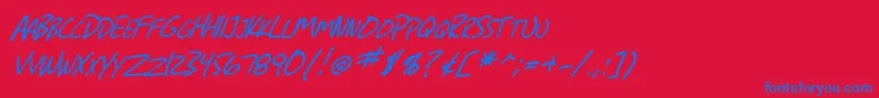 SfGrungeSansScItalic-Schriftart – Blaue Schriften auf rotem Hintergrund