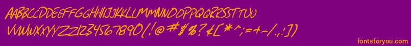 フォントSfGrungeSansScItalic – 紫色の背景にオレンジのフォント