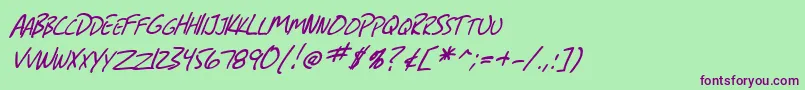 Шрифт SfGrungeSansScItalic – фиолетовые шрифты на зелёном фоне