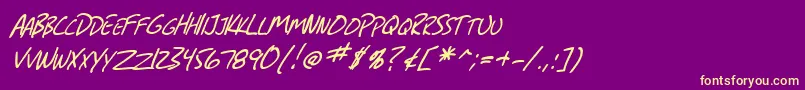 SfGrungeSansScItalic-fontti – keltaiset fontit violetilla taustalla