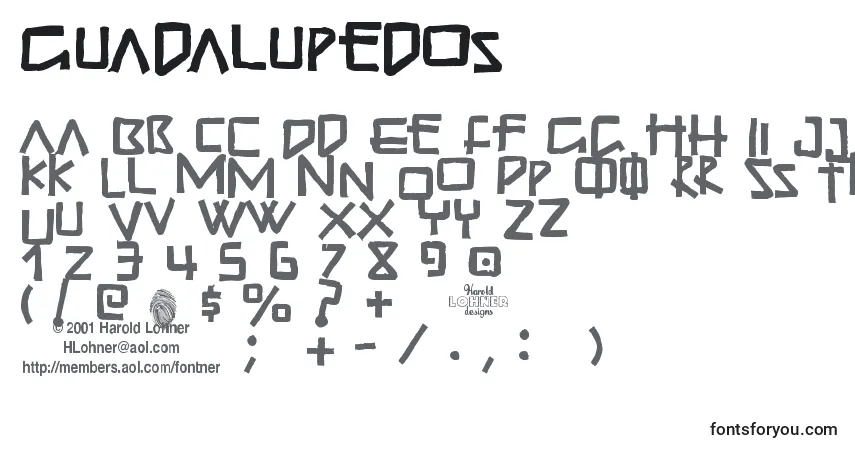 Czcionka Guadalupedos – alfabet, cyfry, specjalne znaki