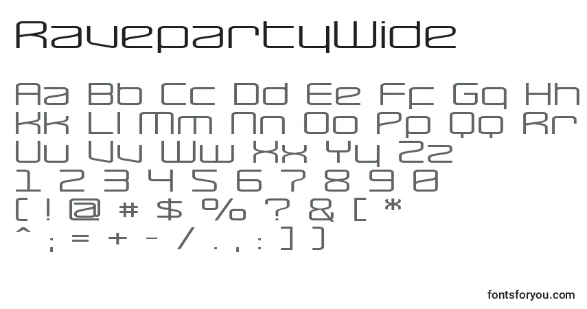 Czcionka RavepartyWide – alfabet, cyfry, specjalne znaki