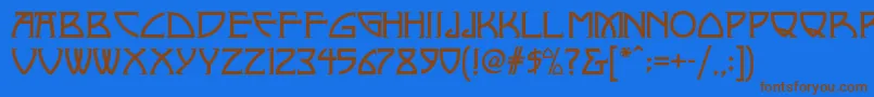 フォントNickleynf – 茶色の文字が青い背景にあります。