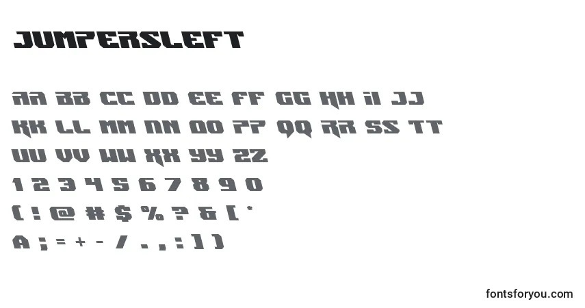 Schriftart Jumpersleft – Alphabet, Zahlen, spezielle Symbole