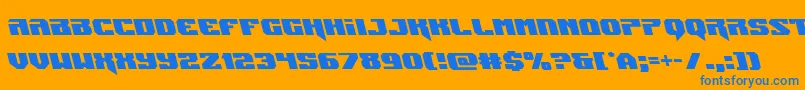 Jumpersleft-Schriftart – Blaue Schriften auf orangefarbenem Hintergrund