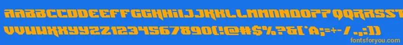 Jumpersleft-Schriftart – Orangefarbene Schriften auf blauem Hintergrund