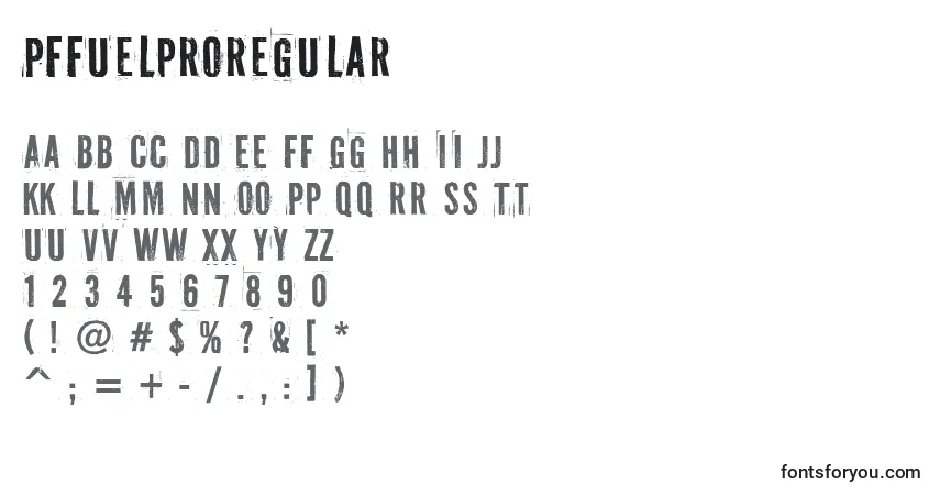 A fonte PffuelproRegular – alfabeto, números, caracteres especiais
