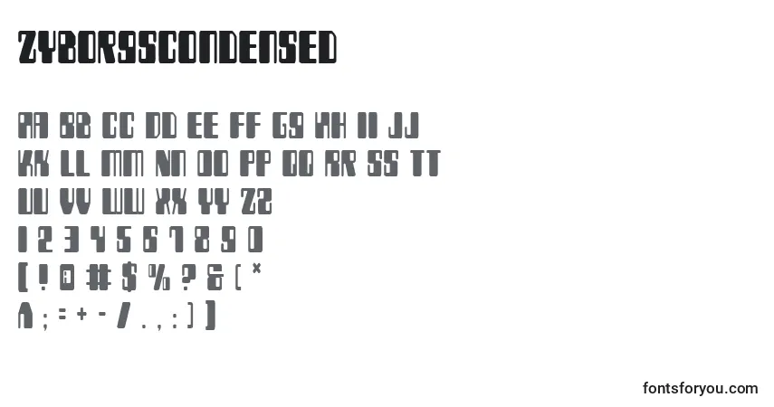 Czcionka ZyborgsCondensed – alfabet, cyfry, specjalne znaki