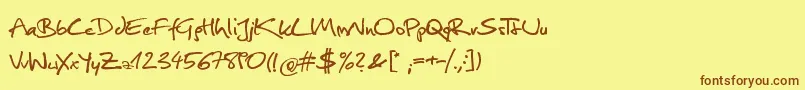 フォントChristopherhand – 茶色の文字が黄色の背景にあります。