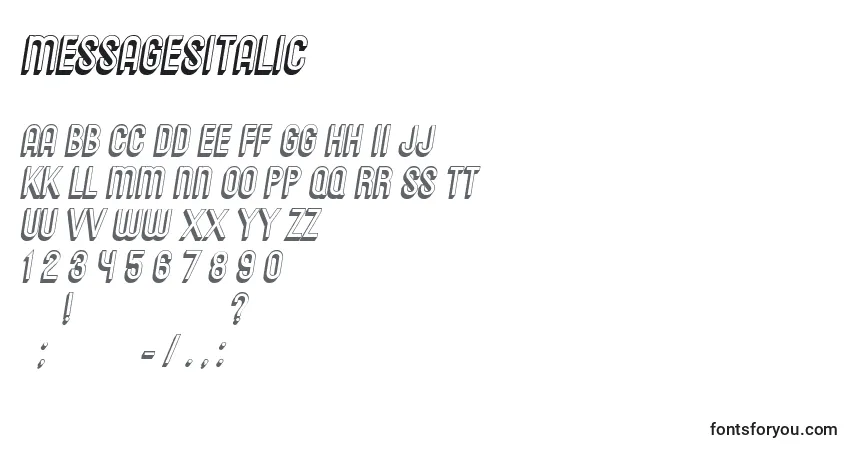 A fonte MessagesItalic – alfabeto, números, caracteres especiais