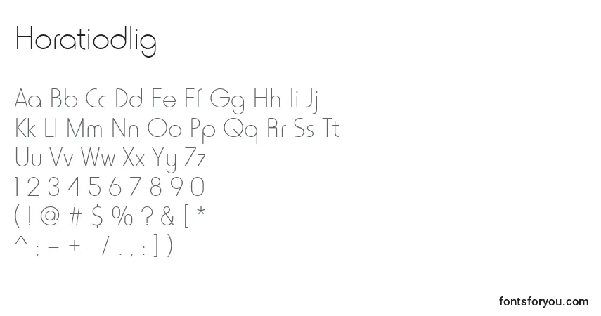 Czcionka Horatiodlig – alfabet, cyfry, specjalne znaki