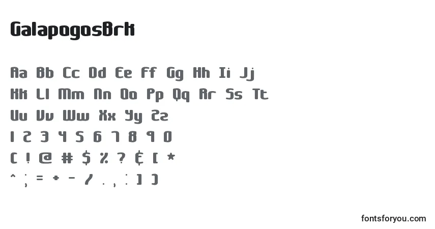 Czcionka GalapogosBrk – alfabet, cyfry, specjalne znaki