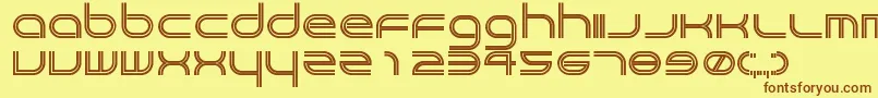 フォントCrackpot – 茶色の文字が黄色の背景にあります。