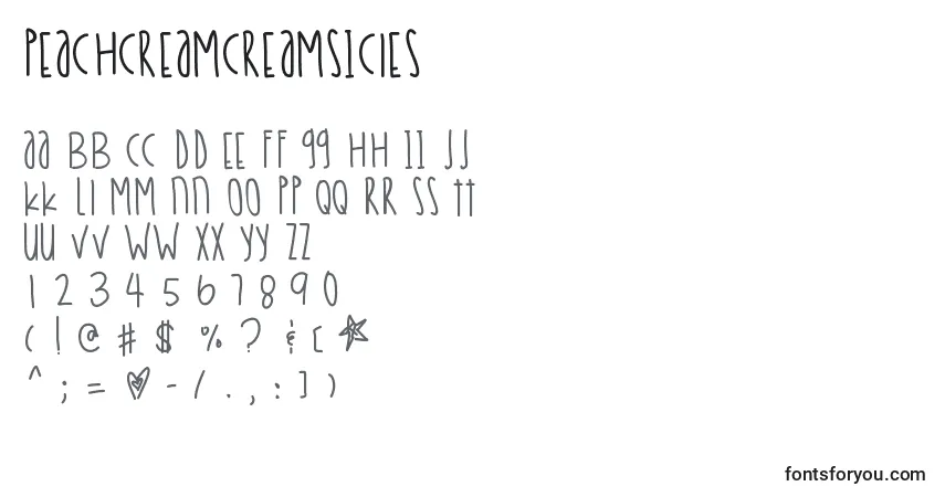 A fonte Peachcreamcreamsicles – alfabeto, números, caracteres especiais