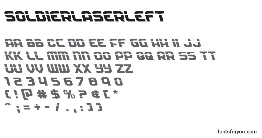 A fonte Soldierlaserleft – alfabeto, números, caracteres especiais
