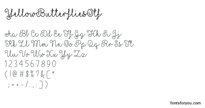 Schriftart YellowButterfliesOtf – Alphabet, Zahlen, spezielle Symbole