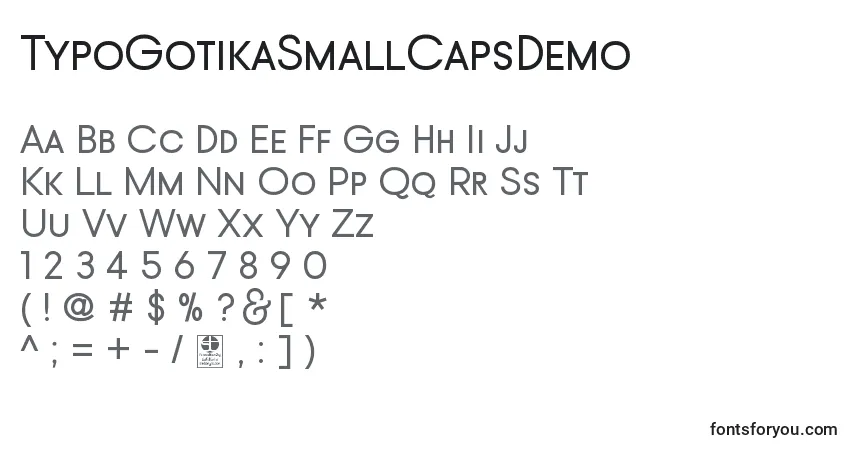 Schriftart TypoGotikaSmallCapsDemo – Alphabet, Zahlen, spezielle Symbole