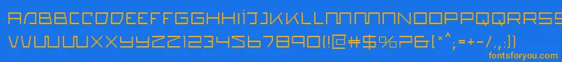 フォントQuasitron – オレンジ色の文字が青い背景にあります。