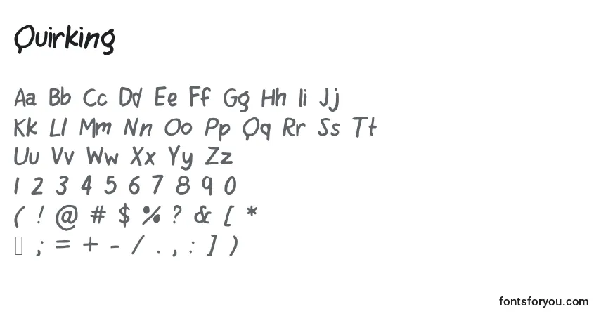 Czcionka Quirking – alfabet, cyfry, specjalne znaki