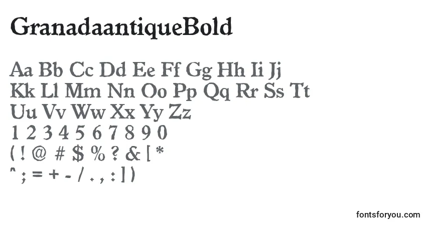 Schriftart GranadaantiqueBold – Alphabet, Zahlen, spezielle Symbole
