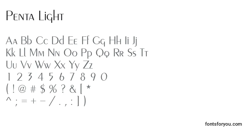 Schriftart Penta Light – Alphabet, Zahlen, spezielle Symbole