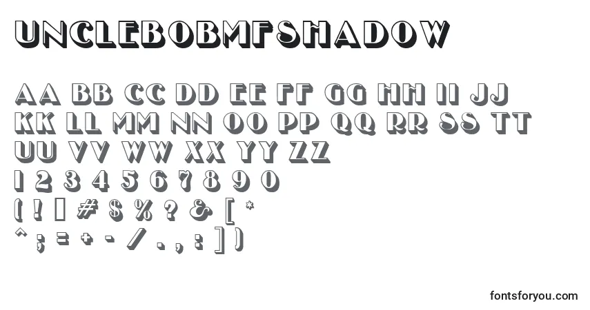 Czcionka UncleBobMfShadow – alfabet, cyfry, specjalne znaki