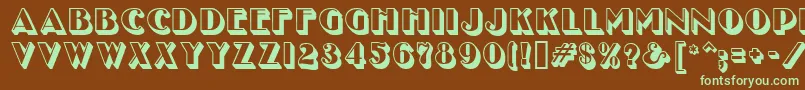フォントUncleBobMfShadow – 緑色の文字が茶色の背景にあります。
