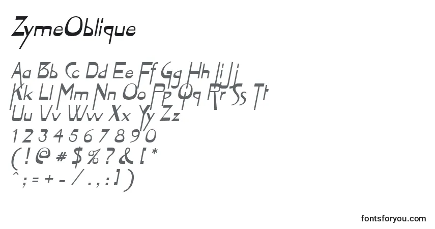 Schriftart ZymeOblique – Alphabet, Zahlen, spezielle Symbole
