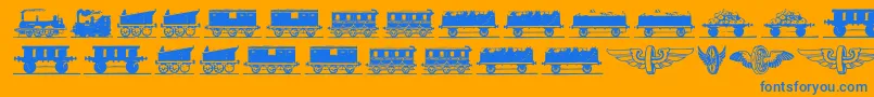 Eisenbahn-Schriftart – Blaue Schriften auf orangefarbenem Hintergrund
