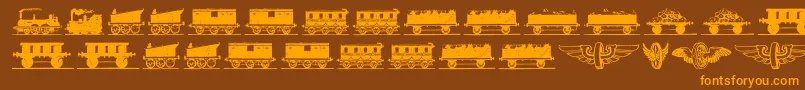 Saiba mais sobre a fonte Eisenbahn Fonte Eisenbahn – fontes laranjas em um fundo marrom