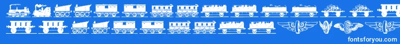 Więcej informacji o czcionce Eisenbahn Czcionka Eisenbahn – białe czcionki na niebieskim tle