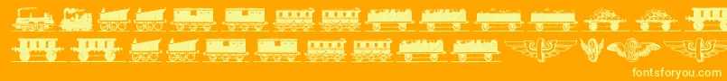 Eisenbahn-Schriftart – Gelbe Schriften auf orangefarbenem Hintergrund
