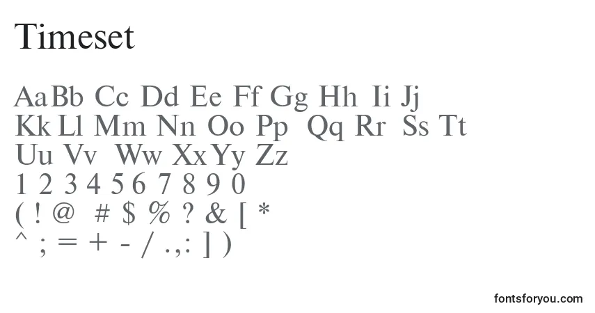 Czcionka Timeset – alfabet, cyfry, specjalne znaki