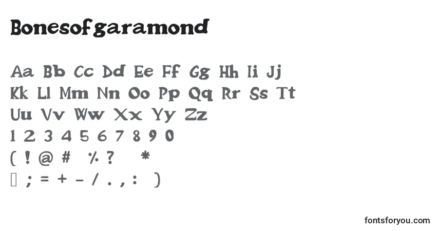 Schriftart Bonesofgaramond – Alphabet, Zahlen, spezielle Symbole